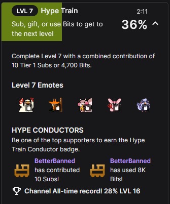 ตัวแยกการกำหนดการเปิดใช้งาน Twitch Hype Train